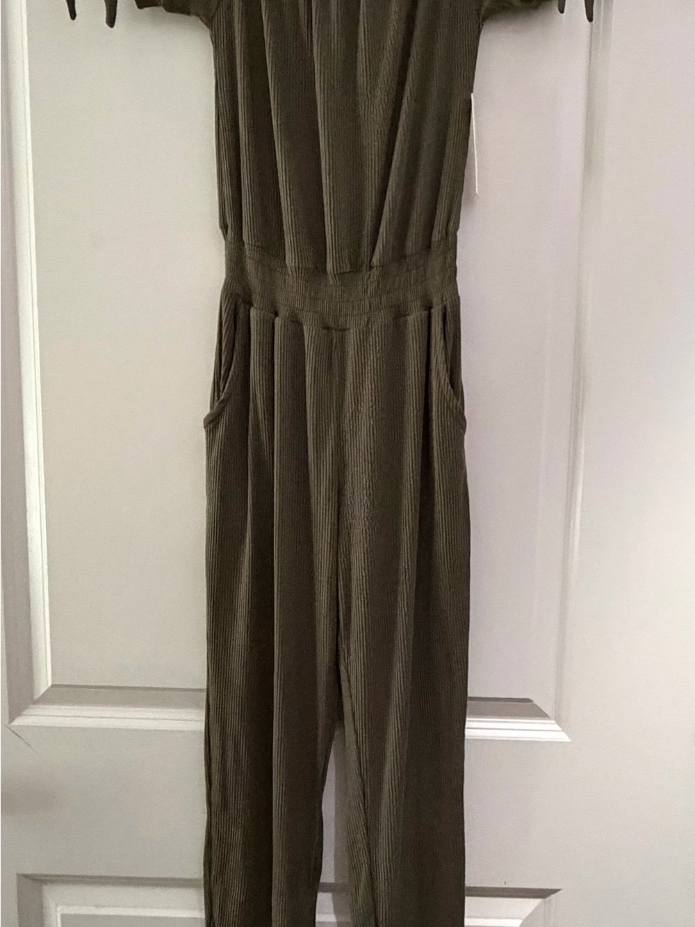 Derek Heart Olive Ribbed Jumpsuit with Side Pockets